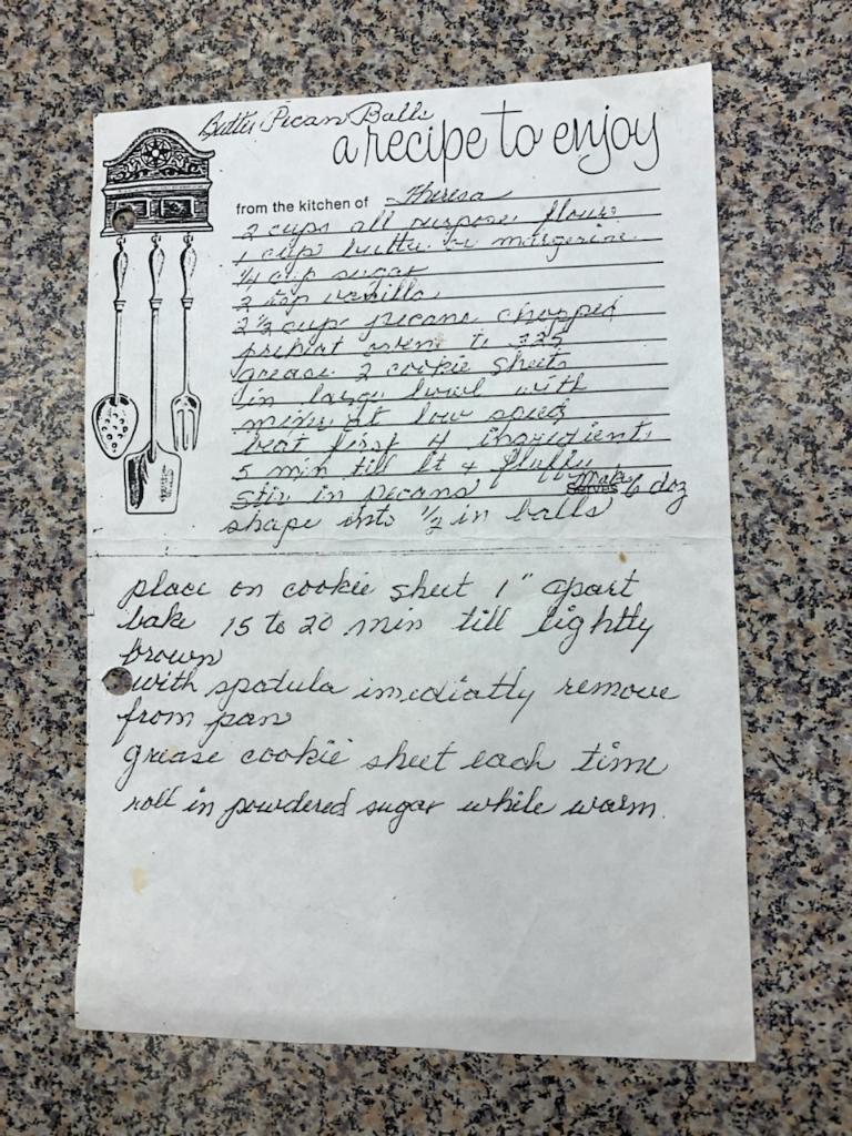 Theresa's handwritten recipe
